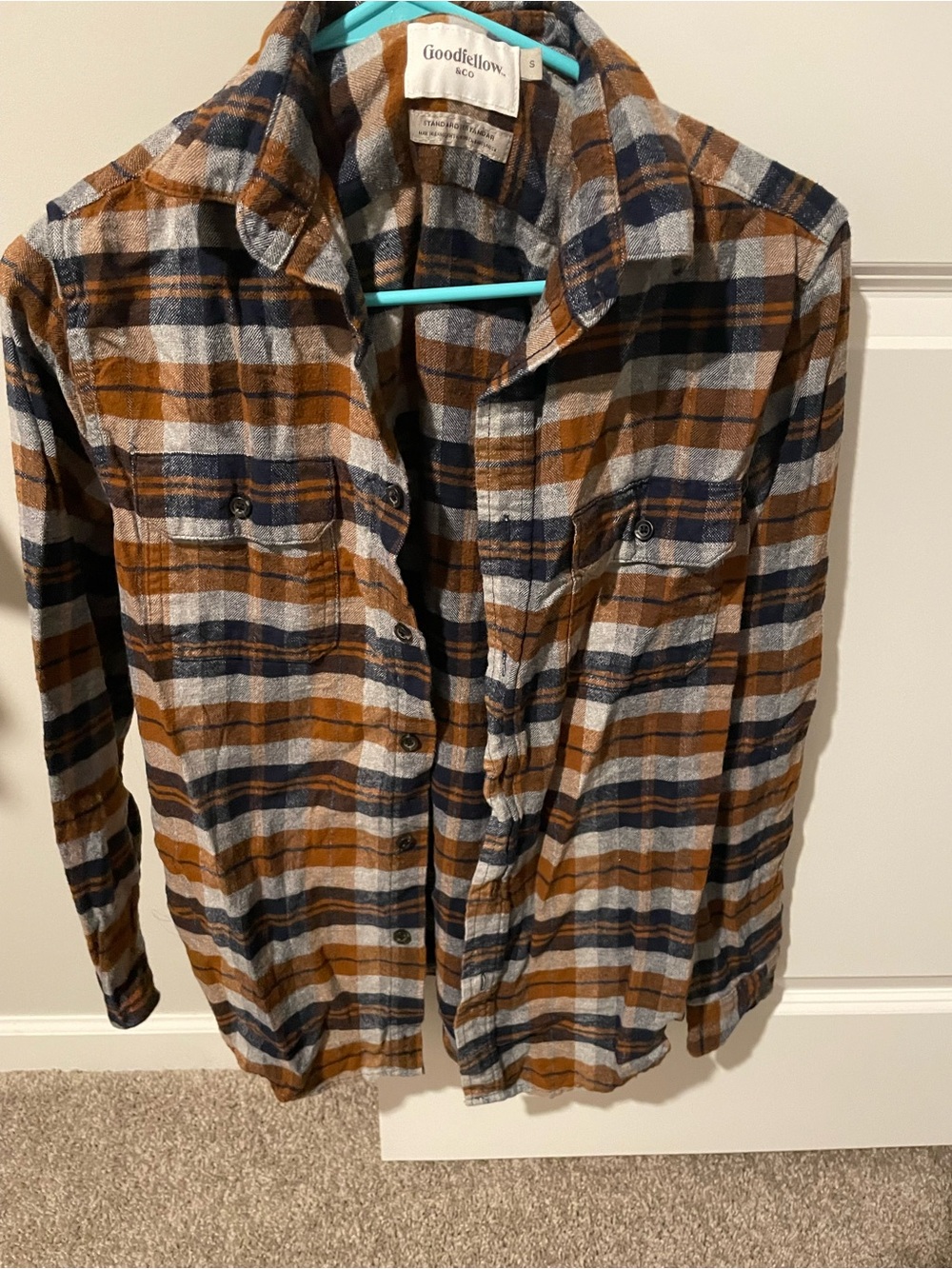 Goodfellow & Co Brown and Navy Plaid Button-Down Shirt